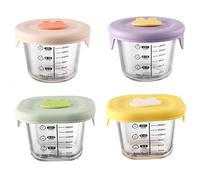 Baby Food Containers 4Pcs 230ml Round & Square Non Toxic Glass Baby Food Jars with Silicone Lid & Scale -20-400℃ Resistant Microwavable Storage Containers for Milk, Fruit, Storage