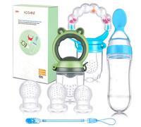 Baby Food Feeder Set Infant Fruit Feeding Rattle Pacifier Silicone Bottle Squeeze Spoon (Blue)