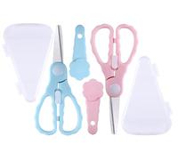 Baby Food Scissors Kicthen Shears -2-Pack Portable Healthy Cute Kids Scissors with Safety Lock and Storage Case - Ideal for Cutting Meat, Chicken, Vegetables, and Fruits (Pink&Bee Blue)