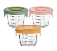 Baby Food Storage Containers 3Pcs Baby Food Containers 230ml Round & Square Non Toxic Glass Jars with Silicone Lid & Scale -20-400℃ Resistant Microwavable Storage for Milk