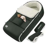 MONZANA® Baby Footmuff with Hand Warmer | Reflective Strips | Cuddly Winter Blanket | Lockable Headrest | 5-Point Belt Compatible | Zip Removable Washable | for Strollers Prams 90x60cm Grey-Green