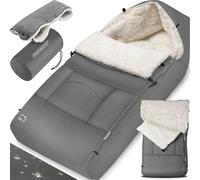 MONZANA® Baby Footmuff with Hand Warmer | Reflective Strips | Cuddly Winter Blanket | Lockable Headrest | 5-Point Belt Compatible | Zip Removable Washable | for Strollers Prams 90x60cm Grey