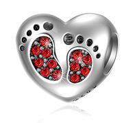 Baby Footprint Heart Charms - 925 Sterling Silver January/July Birthstone Crystals - Boy/Girl Birth Feet Beads, Fit Pandora Valentines Bracelet, Gift for Sister/Friends/Birthday