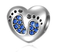 Baby Footprint Heart Charms - September Birthstone Crystals-Boy First Step Feet Beads, Fit Pandora Mothers Day Bracelet, Gift For Mum/Son Birthday/Grandson