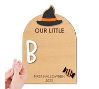 Baby Footprint Kit, Wooden Baby's Halloween Footprint Art, Craft Kit with Ink Pad Hand Ornament for Birth Shower Mom Dad Kids Family, Christmas Halloween Nursery