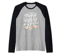 Baby Footprints Roses My First Mother's Day Raglan Baseball Tee