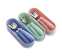 Baby Fork and Spoon 3 Set,Toddler Utensils Spoons Forks Tableware Set with Travel Safe Carry Case for Kids Self Feeding, Baby Utensils Self Feeding Learning Spoons Silverware Set for Kitchen Home Use