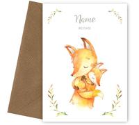 Baby Fox Christening Card for Girl or Boy on Naming Day, Birth or Baptism