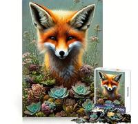 Baby Fox with Flowers 1000 Pieces Puzzles for Adults Logic Practice Slow Leisure Clean Edges Meaningful Gift (38x26cm)