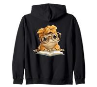 Baby Frog Open Book Reading Animal Lover Graphic Portrait Zip Hoodie