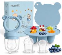 Baby Fruit Feeder - Convenient Food Feeder Set, Easy Self-Feeding Journey with Teething Dummy, Baby Food Freezer Trays Included（Blue）