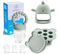Baby Fruit Food Feeder Breastmilk Popsicle Molds for Teething Relief - 3 Pack Feeding Sets - 1 Freezer Tray with Lid & 1 Teether Toy & 1 Silicone Pacifier + 3 Extra Sizes Infant Feed Mesh (Pea Green)