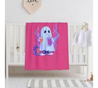Baby Ghost Drinking a Drink Printed Blanket, Soft and Comfortable, 30 x 40 inch Size, Suitable for Cribs, naps or Daycare.