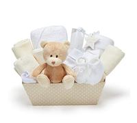 Baby Gift Set - 17-Piece Unisex Newborn Hamper | Gender Neutral for Boys or Girls | Baby Essentials in Cream Keepsake Box