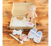 Baby Gift Set with Plush Bunny, Anti-Slip Shoes, Floral Headbands, Lace Bib and Pacifier Clip Holder, Pink, Cream and White (Cream)