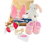 Baby Gift Set with Plush Bunny, Anti-Slip Shoes, Floral Headbands, Lace Bib and Pacifier Clip Holder, Pink, Cream and White (Dark Pink)