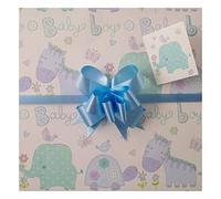 Baby Gift Wrap Pack for Boys - 2 Sheets, 2 Tags, 2 Pale Blue Pull Bows - A4 Boarded Envelope for Protection - Baby Shower, Birth, First Birthday, Christening