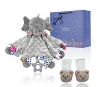 Baby Gifts Set, Keepsake Set,Baby Shower Gifts Includes Baby Lovey Blanket and Funny Baby Sock,New Born Baby Gift,Unique Present for Baby Shower & Newborn Lovey(Elephant Baby Comforter & Bear Socks)