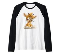 Baby Giraffe Open Book Reading Animal Lover Graphic Portrait Raglan Baseball Tee