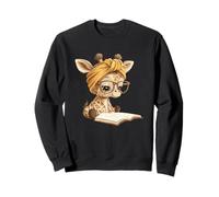 Baby Giraffe Open Book Reading Animal Lover Graphic Portrait Sweatshirt