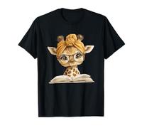 Baby Giraffe Open Book Reading Animal Lover Graphic Portrait T-Shirt