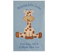 Baby Giraffe Personalised Applique Super Soft Fleece Blanket (Blue)
