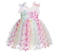 Baby Girl 1st 2nd 3rd Birthday Party Dress Toddler Kids Butterfly Princess Dresses Self Tie Bowknot Spaghetti Straps Pleated Ruffle Swing A-line Short Dress Summer Casual Clothes Colorful 6-12M