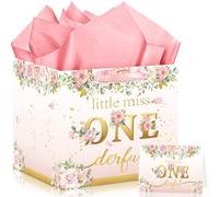 Baby Girl 1st Birthday Gifts Bag, Extra Large Square Gift Bag Baby Shower Jumbo Gift Bag with Tissue Papers Little Miss Onederful Wrapping Paper Bag for Newborn Baby Shower First Birthday Party Favors