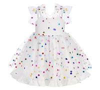 Baby Girl 1st First Birthday Party Dress Toddler Kids Bowknot Spaghetti Straps Tulle Tutu Princess Dress Wedding Flower Girl Bridesmaid Evening Pageant Summer Holiday Outfits White Confetti 6-12M