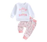 Baby Girl 2 Pieces Outfits Duck Goose Embroidery Sweatshirt Ruffle Long Sleeve Pullover Top Joggers Pants Set Toddler Fall Winter Clothes 2pcs Tracksuits (White Silly Goose, 12-18 Months)