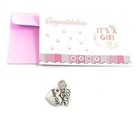 Baby Girl 2020 Clip on Charm with Pink Organza Gift Bag and a Gift Card
