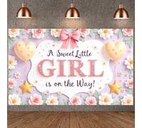 Baby Girl Backdrop Decorations A Sweet Little Girl Is On The Way Banner Photography Background Pink Floral Heart Balloon Photo Booth Props for Baby Shower Gender Reveal Newborn Birthday Party Supplies