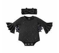 Baby Girl Bat Costume for Halloween with Headband | Costume Bodysuit Romper Long Sleeves Headband Soft Stretchy Outfit for Cosplay Carnival Role Play