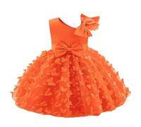 Baby Girl Birthday Party Cake Smash Dress Toddlers Christening Wedding Bridesmaid Flower Girl Dresses Little Princess Adorable Sweet 3D Butterfly Bowknot Tulle Pageant Prom Gown Orange 9-12M