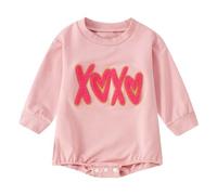 Baby Girl Bodysuit Valentine's Day Heart Bow Bubble Romper Sweatshirt Newborn Infant Clothes Soft Cute Spring Outfit Sleepsuits Onesies(3-6 Months) Pink