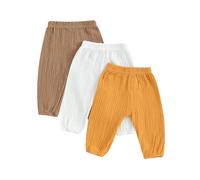 Baby Girl Boy 3Pcs Pants Solid Color Elastic Waist Trouser Spring Autumn Casual Soft Infant Baby Sweatpants Kid Toddler Unisex Joggers Summer (White Yellow Khaki, 2-3 Years)