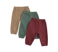Baby Girl Boy 3Pcs Pants Solid Color Elastic Waist Trouser Spring Autumn Casual Soft Infant Baby Sweatpants Kid Toddler Unisex Joggers Summer (Coffee Khaki Green, 3-4 Years)