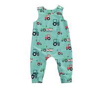 Baby Girl Boy Cartoon Patterns Jumpsuit Dungarees Sleeveless Round Neck Applique Animal Baby Infant Kid Toddler Romper Overall Little Boys Girls Overalls Casual (Sky Blue Tractor, 0-6 Months)