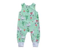 Baby Girl Boy Cartoon Patterns Jumpsuit Dungarees Sleeveless Round Neck Applique Zebra Mermaid Alpaca Tractor Cows Stripes Baby Infant Kid Toddler Romper Overalls (Green Alpaca , 6-12 Months )