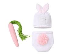Baby Girl Boy Easter Outfit: Bunny Rabbit Costume Newborn Rochet Knit Hat + Pants + Carrot Photo Shoot Clothes Set 1st Birthday Party Cake Smash Dress Up Clothing White One Size