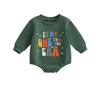 Baby Girl Boy First Birthday Sweatshirt Romper 6-12 Months Long Sleeve Bodysuit One Year Old Letter Floral Print Infant Girls Jumpsuit 1st Birthday Outfit 12-18 Months (Army Green, 12-18 Months)