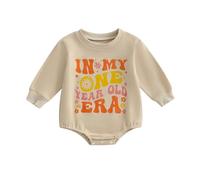 Baby Girl Boy First Birthday Sweatshirt Romper 6-12 Months Long Sleeve Bodysuit One Year Old Letter Floral Print Infant Girls Jumpsuit 1st Birthday Outfit 12-18 Months (Apricot, 6-12 Months)