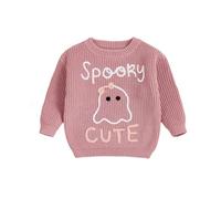 Baby Girl Boy Halloween Knit Sweater Funny Crochet Pumpkin Ghost Spiders Embroidery Pullover Warm Knitwear Fall Winter Clothes (Rose Pink, 2-3 Years)