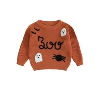 Baby Girl Boy Halloween Knit Sweater Funny Crochet Pumpkin Ghost Spiders Embroidery Pullover Warm Knitwear Fall Winter Clothes (Boo Orange, 2-3 Years)