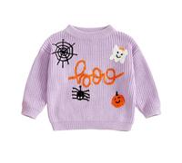 Baby Girl Boy Halloween Knit Sweater Funny Crochet Pumpkin Ghost Spiders Embroidery Pullover Warm Knitwear Fall Winter Clothes (Purple, 9-12 Months)