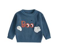 Baby Girl Boy Halloween Knit Sweater Funny Crochet Pumpkin Ghost Spiders Embroidery Pullover Warm Knitwear Fall Winter Clothes (Blue, 2-3 Years)