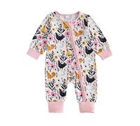 Baby Girl Boy Hunting Clothes Mallard Duck Deer Zipper Jumpsuit Long Sleeve Camo Romper Retro Floral Chick Bodysuit Farm Themed Newborn Fall Outfit Welcome Home (Pink, 3-6 Months)