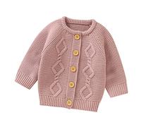 Baby Girl Boy Knitted Cardigan Chunky Cable Round Neck Sweater Coats Long Sleeve Button Down Knitwear Ribbed Trim Warm Pullover Jackets Layering Outwear for Fall Winter and School