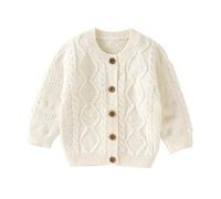 Baby Girl Boy Knitted Cardigan Chunky Cable Round Neck Sweater Coats Long Sleeve Button Down Knitwear Ribbed Trim Warm Pullover Jackets Layering Outwear for Fall Winter and School
