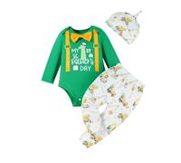 Baby Girl Boy My 1st First St. Patrick's Day 3Pcs Clothes Set Outfits Letter Print O-Neck Long Sleeve Bow Top Pants and Hat Set for Ireland Special Occasions and March Celebrations Green